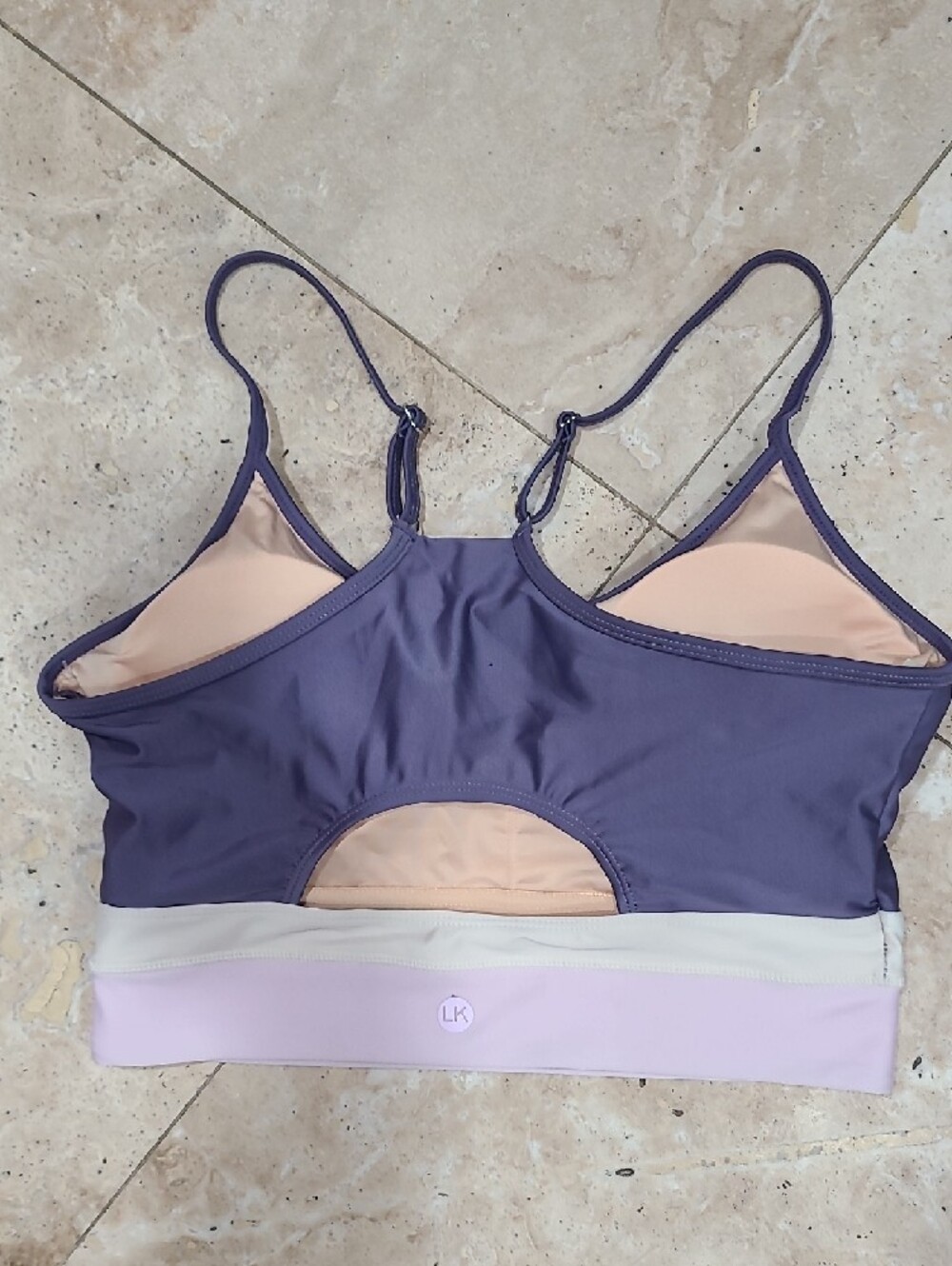Colorblock Longline Sports Bra in Purple with Pink and Cream Bands - Picture 5 of 7